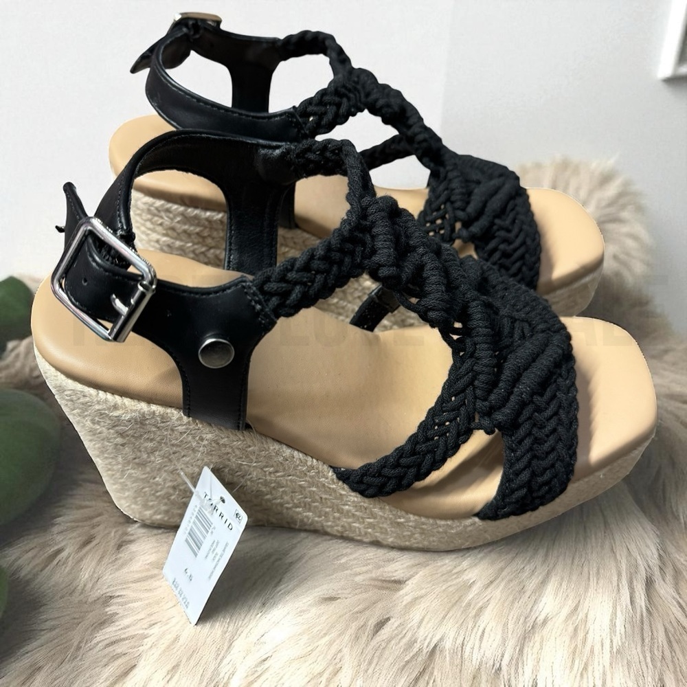 Torrid Black Braided Wedge Sandals Size 6.5 Wide New With Tags